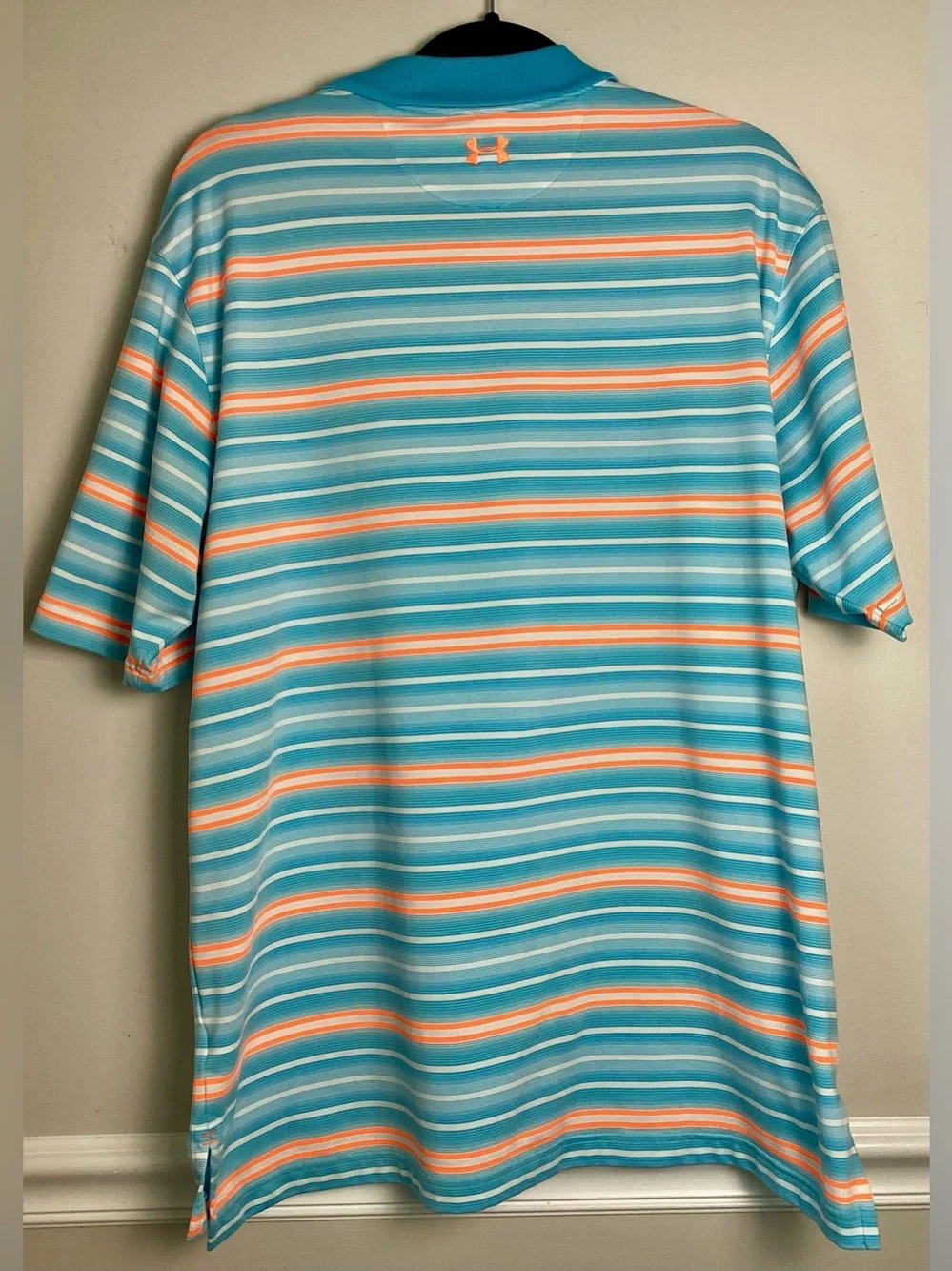 Falcon’s Fire Golf Club L Under Armour Heat Gear Blue Orange Stripe Polo Shirt
